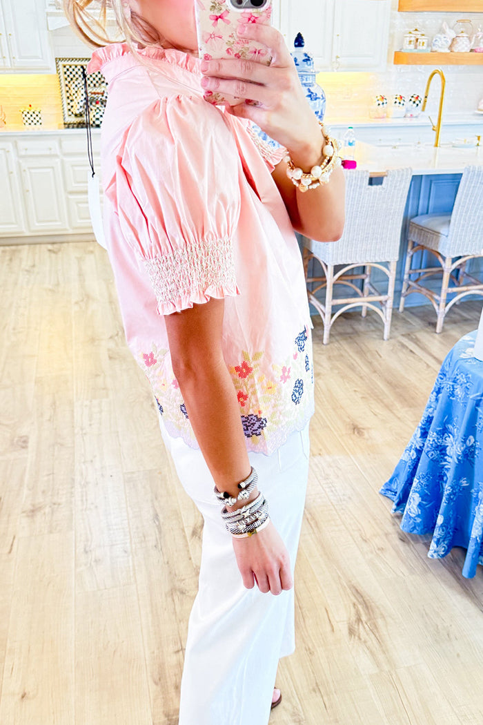 Floral Embroidered Puff Sleeve Top