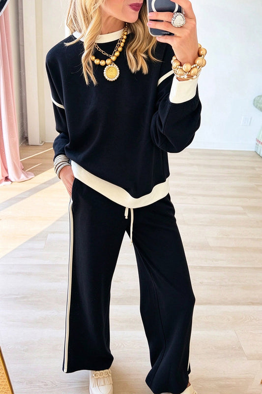 Black Contrast Trim Lounge Set
