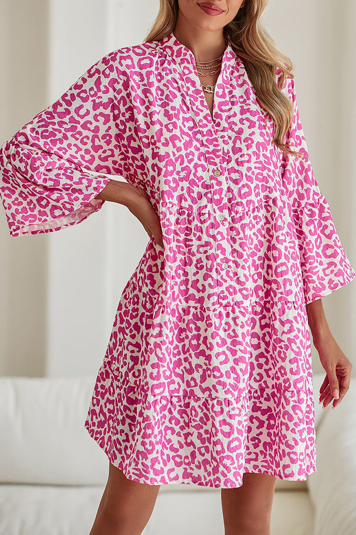 Leopard Print Flounce Sleeve Mini Dress