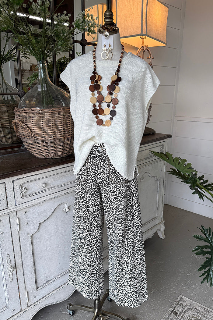 Cap Sleeve Top Leopard Print Wide Leg Two Piece Set