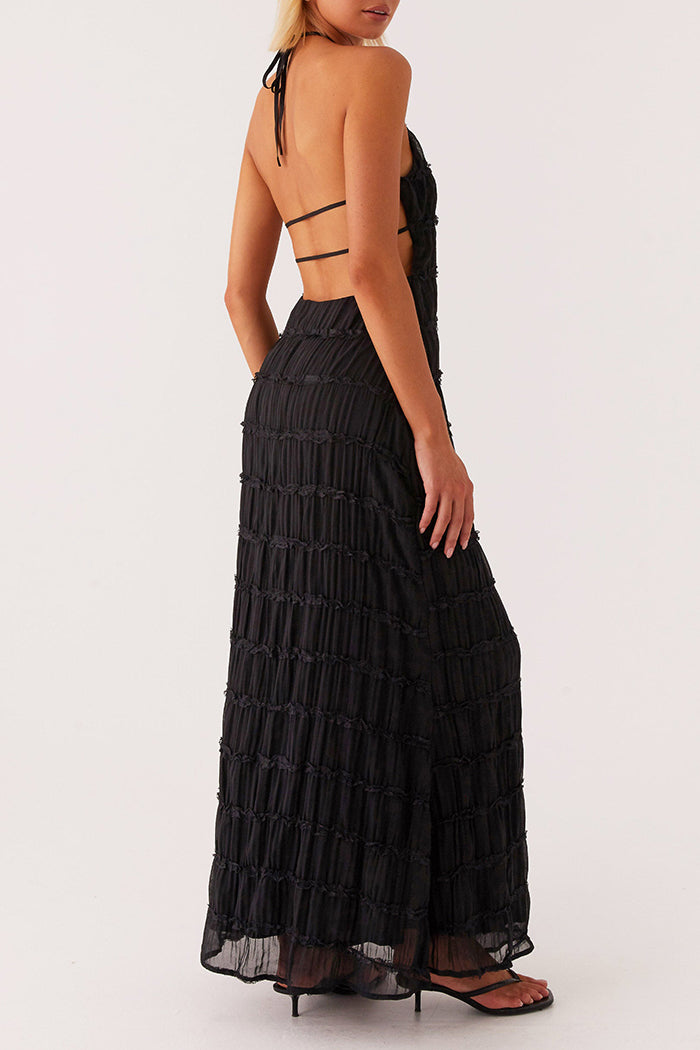 Tiered Halter Backless Maxi Dress