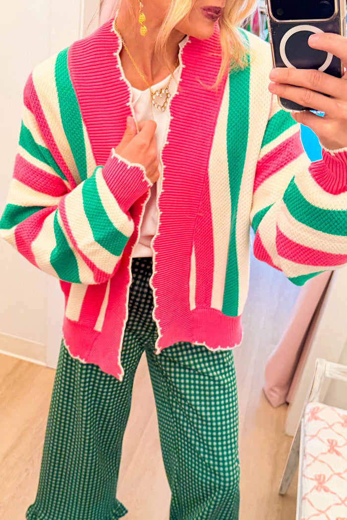 Scallop Trim Stripe Knit Cardigan