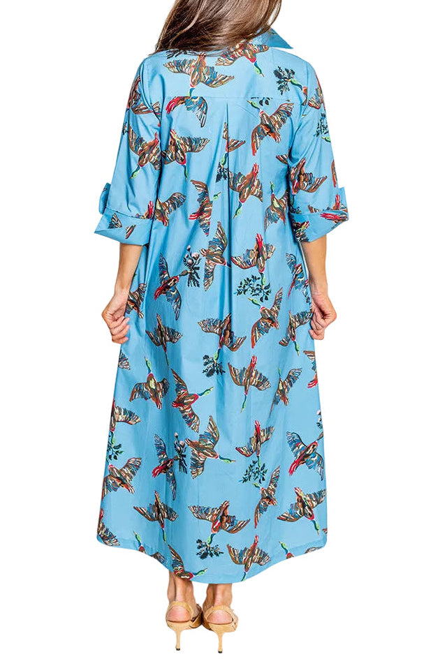 3/4 Sleeves Birds Print Pocket Dress