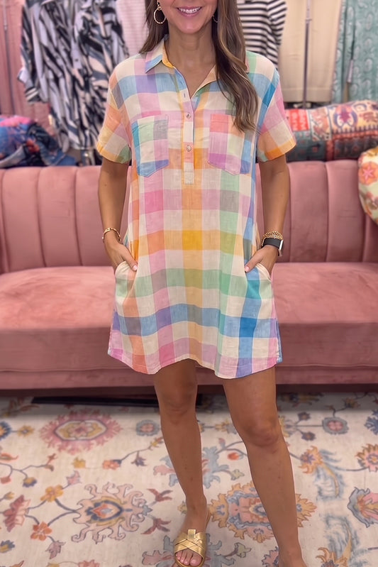Multicolor Plaid Pocket Shirt Dress