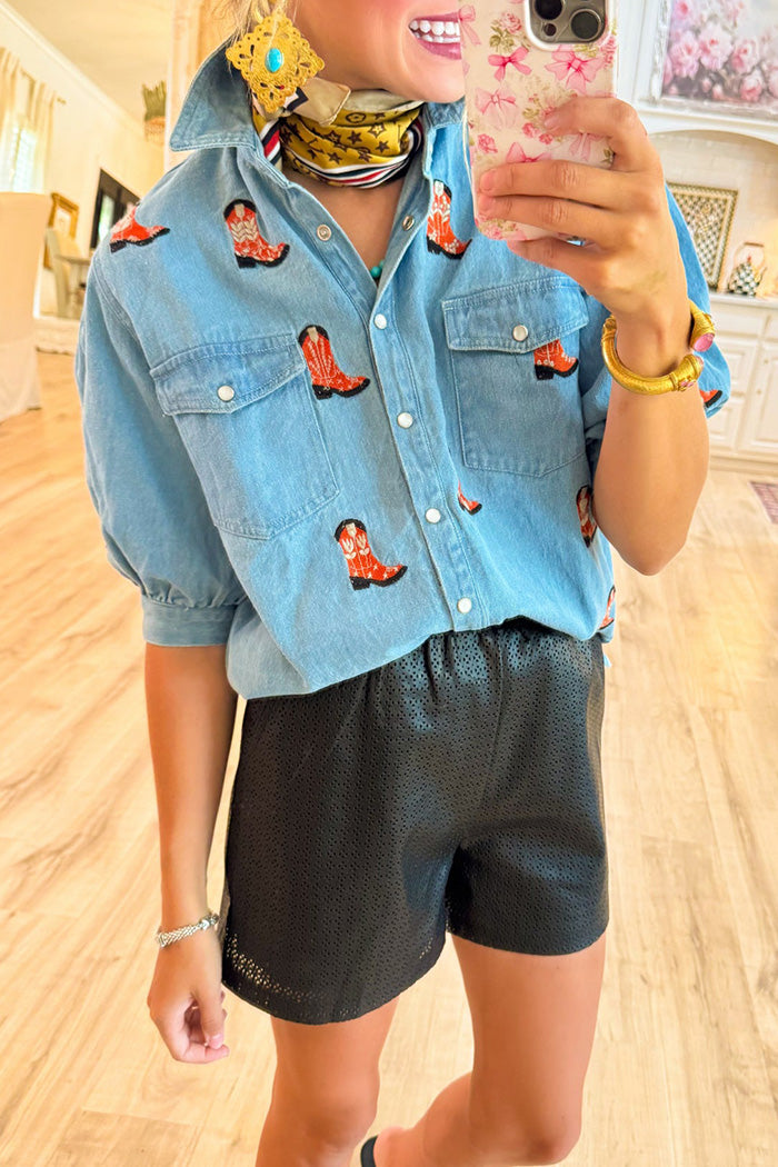 Button Pocket Red Boot Top