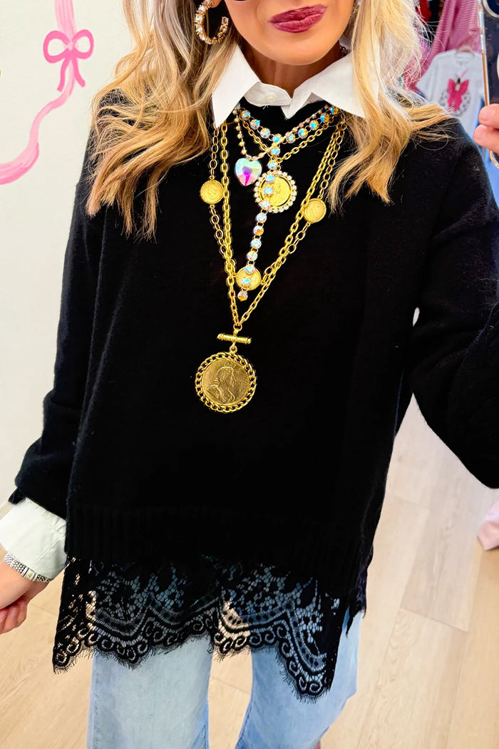 Lace Scallop Hem Sweater