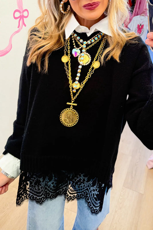 Lace Scallop Hem Sweater