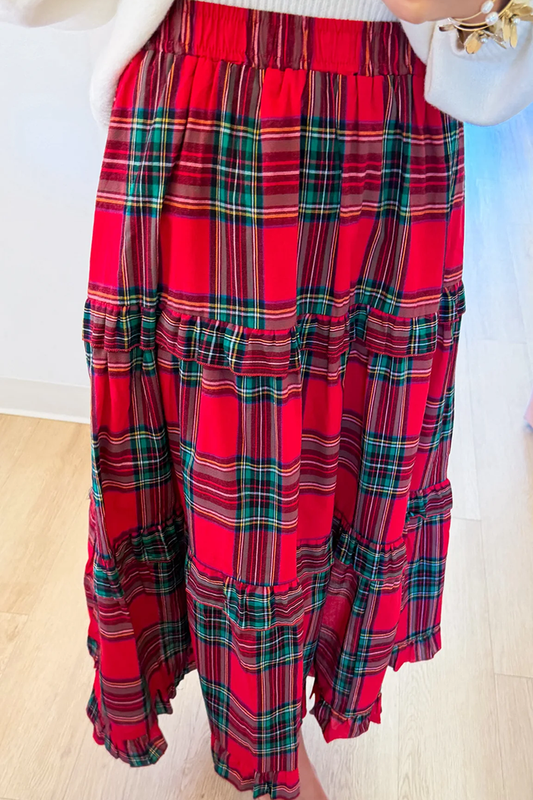 Red Tartan Tiered Ruffle Skirt