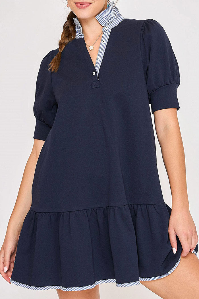 Ruffle Collar Puff Sleeve Dress