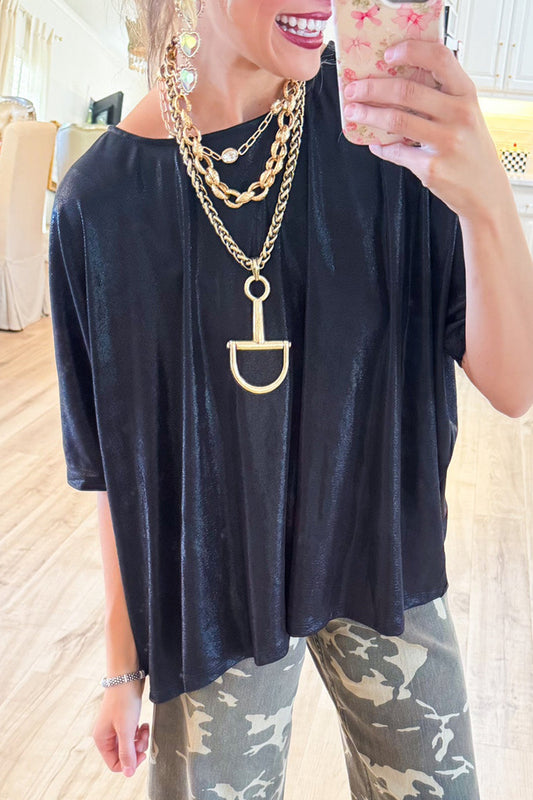 Black Oversized Metallic Top