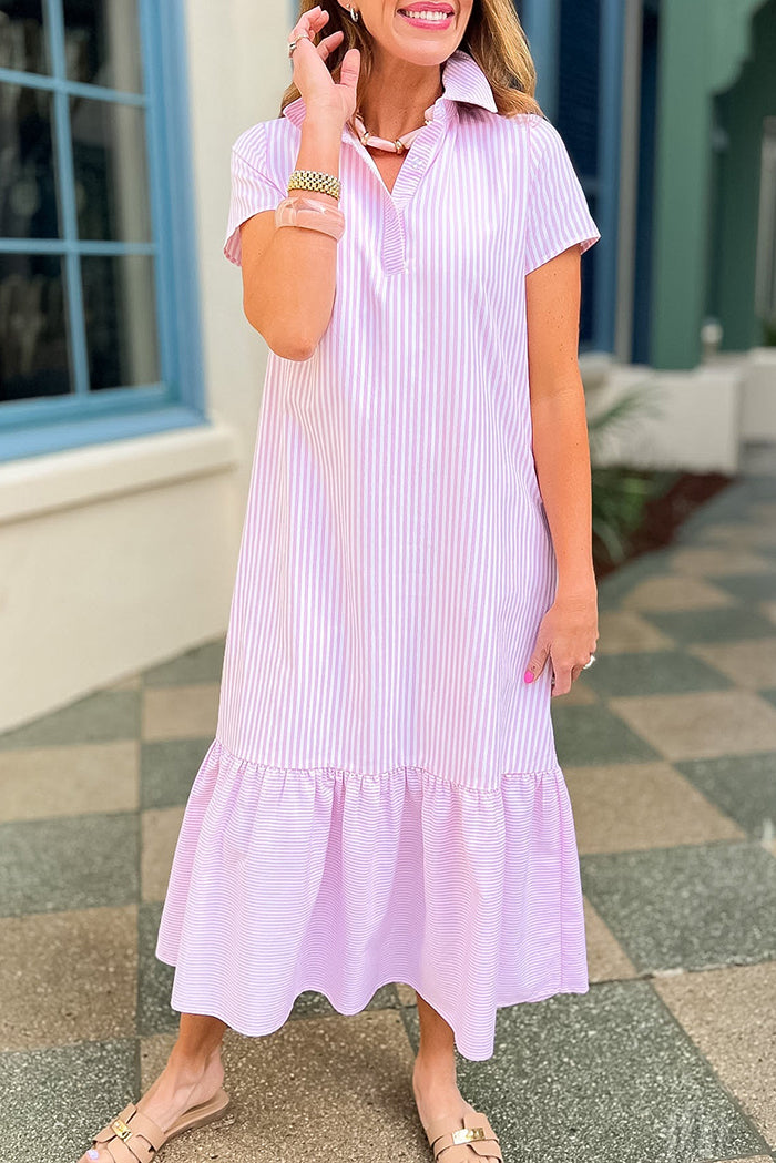 Stripe Ruffle Midi Dress