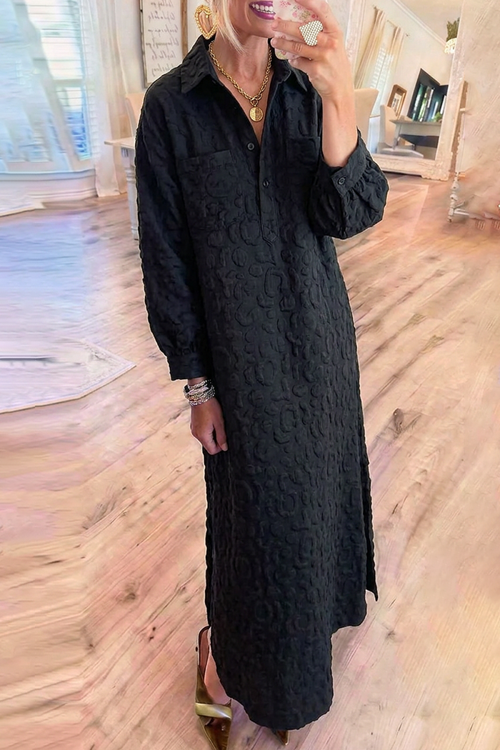 Long Sleeve Dual Pocket Black Maxi Dress