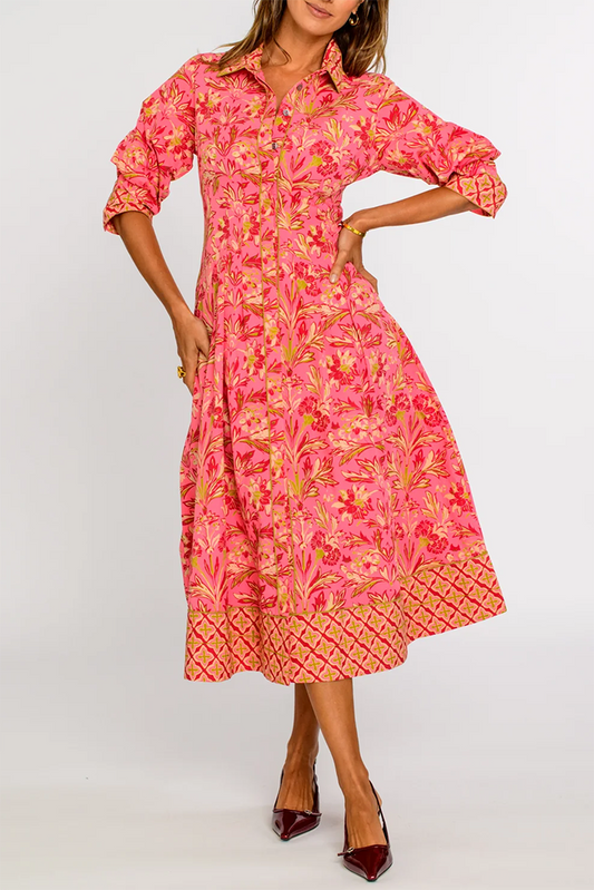 Chic Floral Pocket Shirt Dress