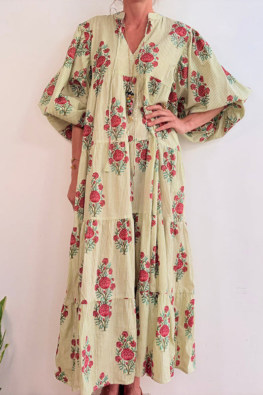 Floral Tiered Balloon Sleeve Dress