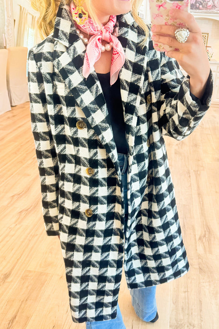 Houndstooth Tweed Double Button Coat