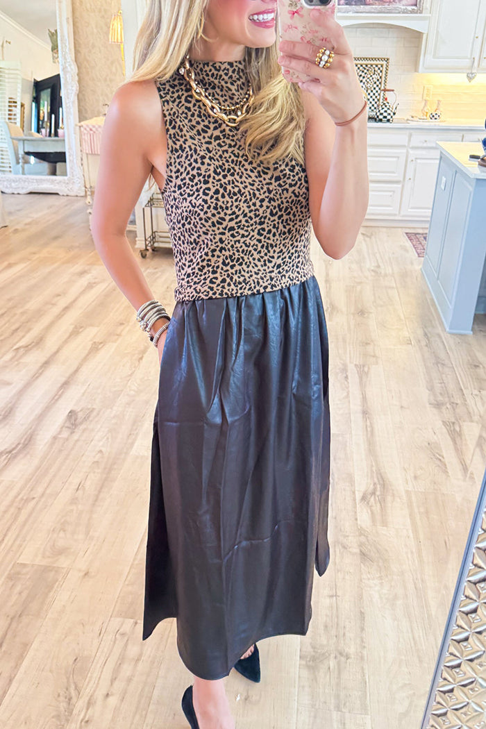 Animal Print Contrast Maxi Dress