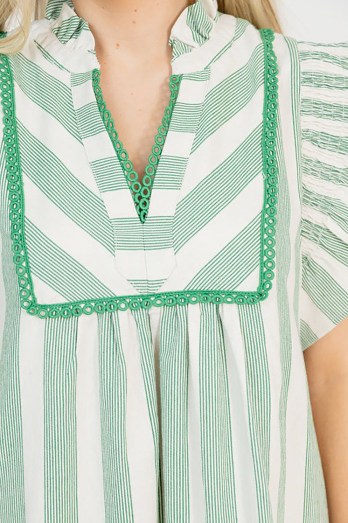 Stripe Flutter Sleeve Pocket Maxi Dress