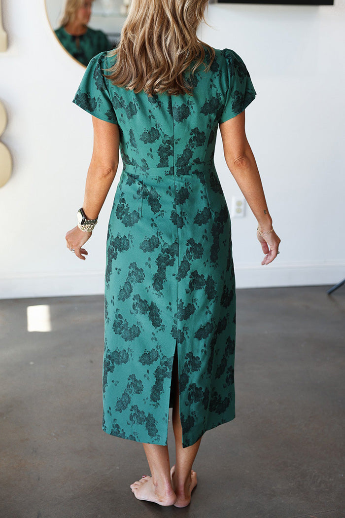 Bow Front Jacquard Fitted Midi Dress