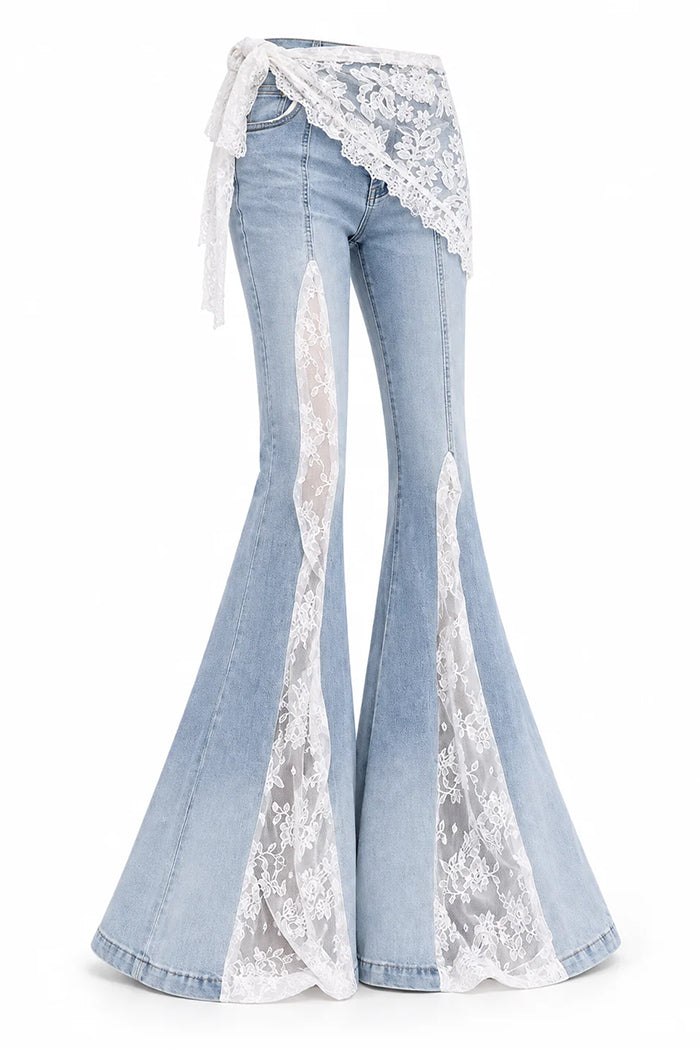 Lace Wrap Flare Jeans