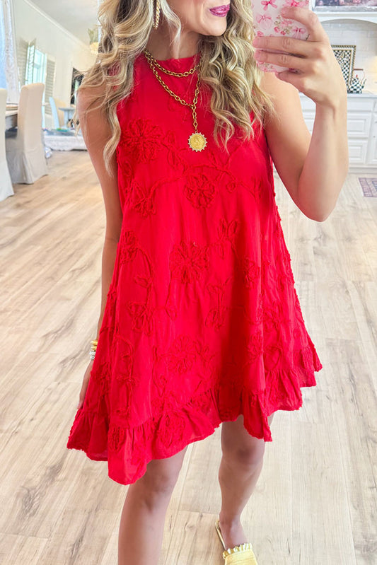 Flower Ruffle Hem Pocket Dress