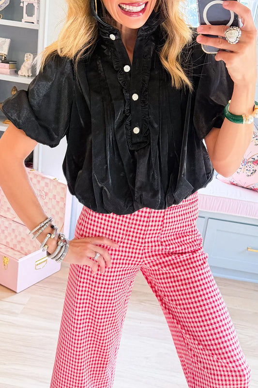 Ruffle Neck Bubble Sleeve Top