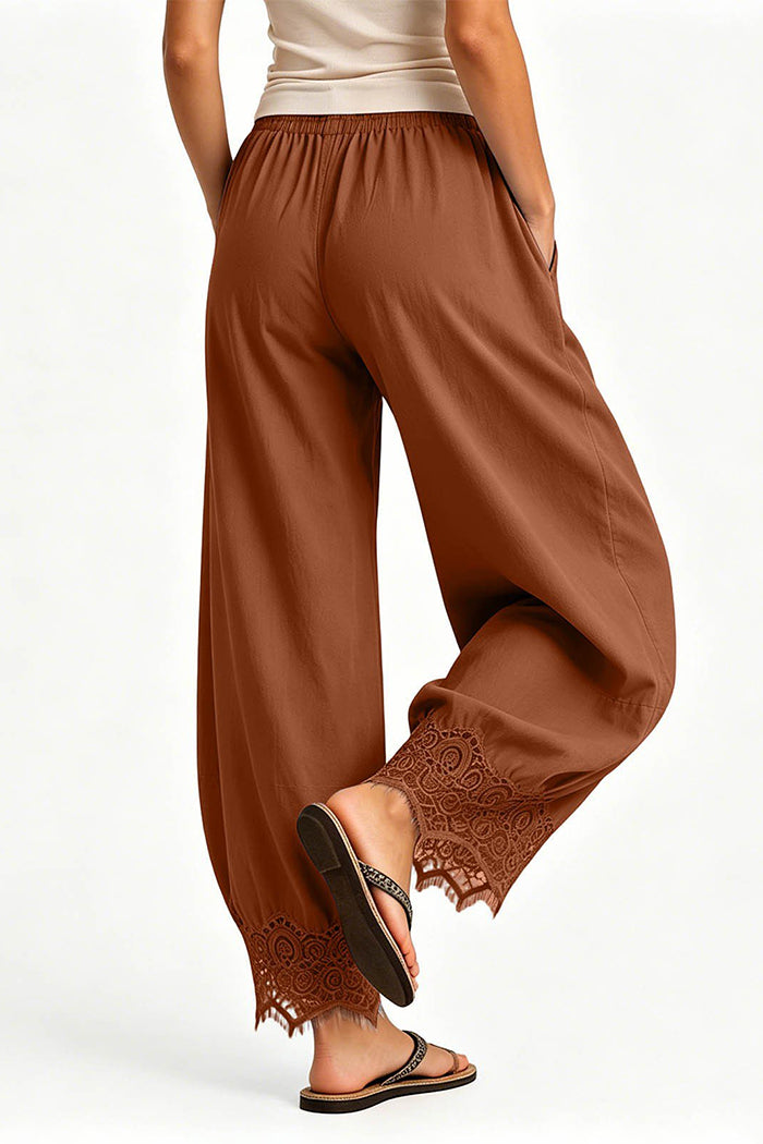 Drawstring Trimmed Hemmed Cropped Wide Leg Pants