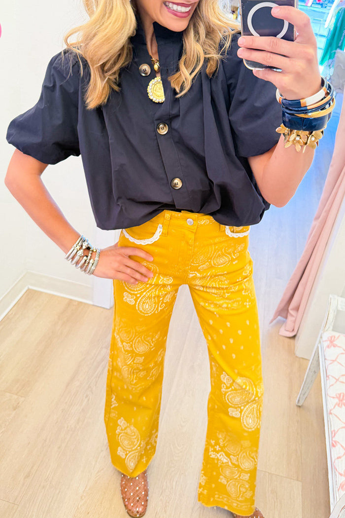Yellow Paisley Bandana Wide Leg Pants