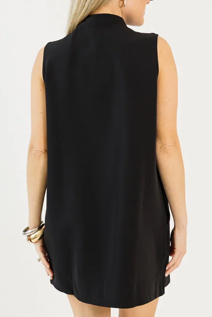 Sleeveless Split Necklined Pocketed Shift Dress
