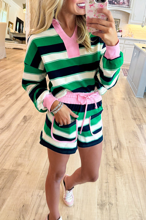 Casual Striped Pocket Set