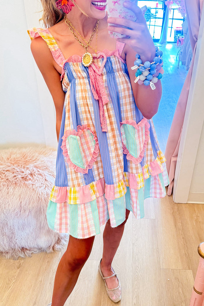 Patchwork Ruffle Hem Mini Dress