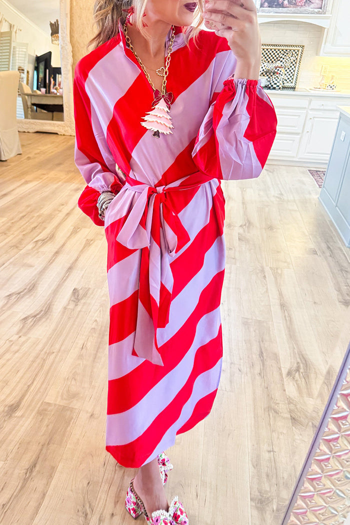 Stripe Oversized Puff Sleeves Maxi Dress