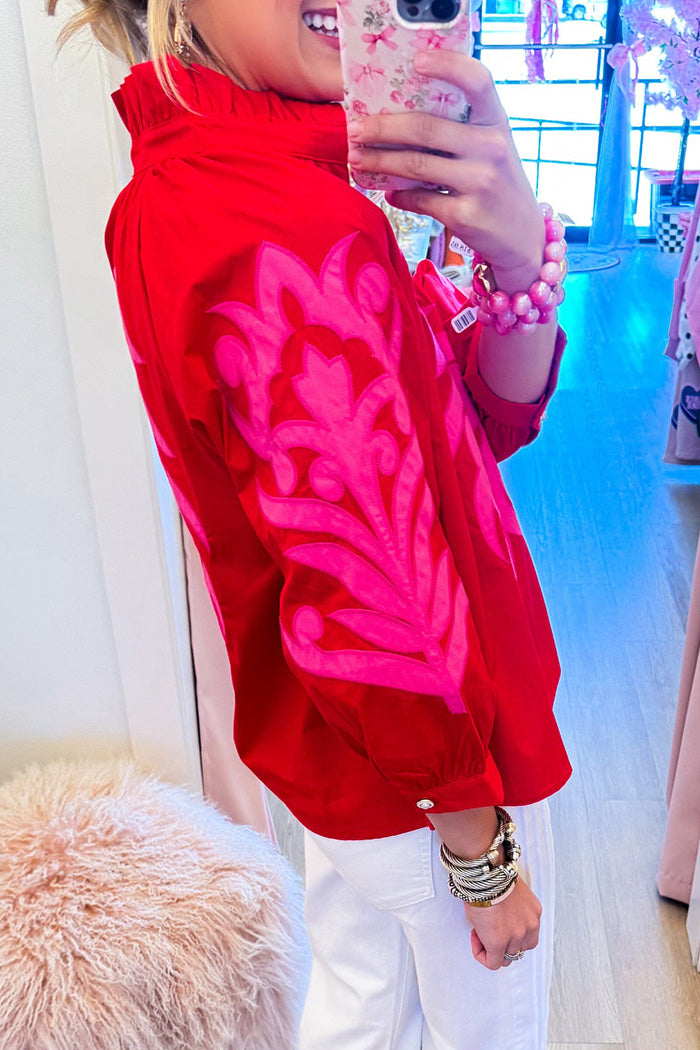 Abstract Print Puff Sleeve Top