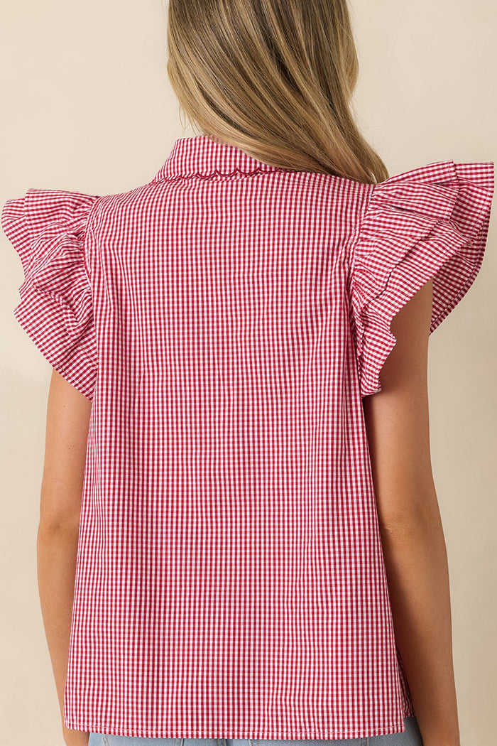Casual Double Ruffle Scolloped Trim Top