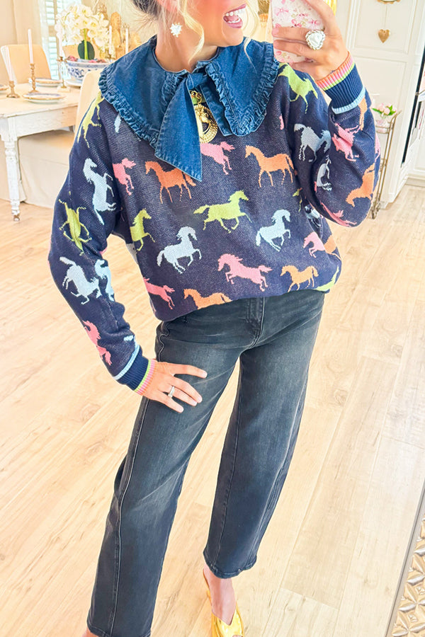 Colorful Horse Crewneck Sweater