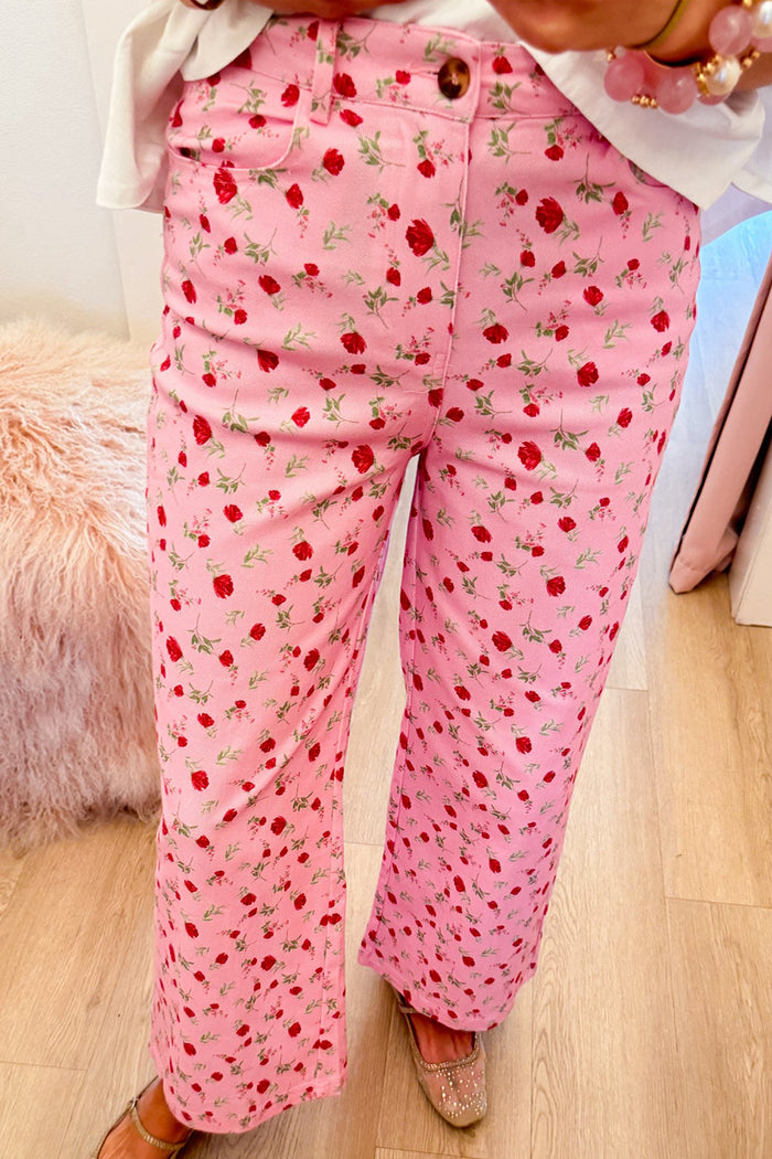 Pink Floral Wide Leg Pants