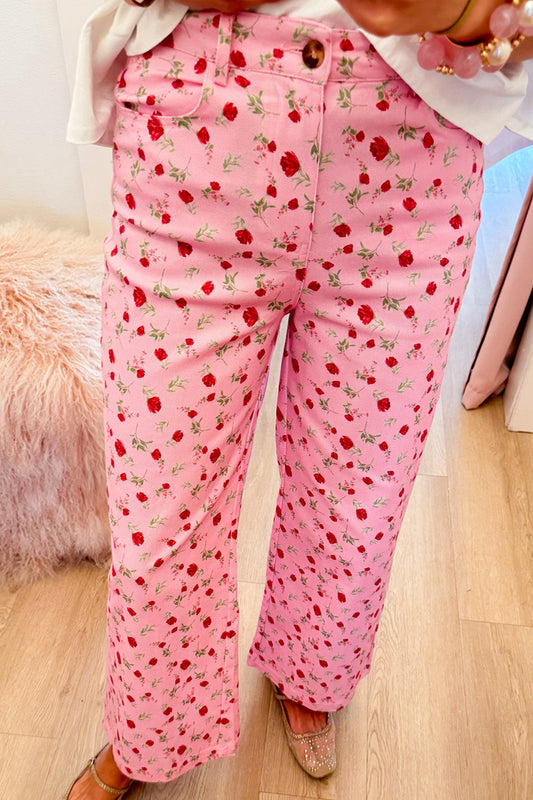 Pink Floral Wide Leg Pants