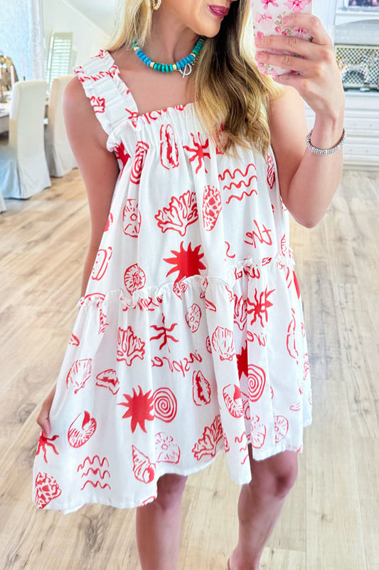 Sleeveless  Abstract Print Tiered Dress