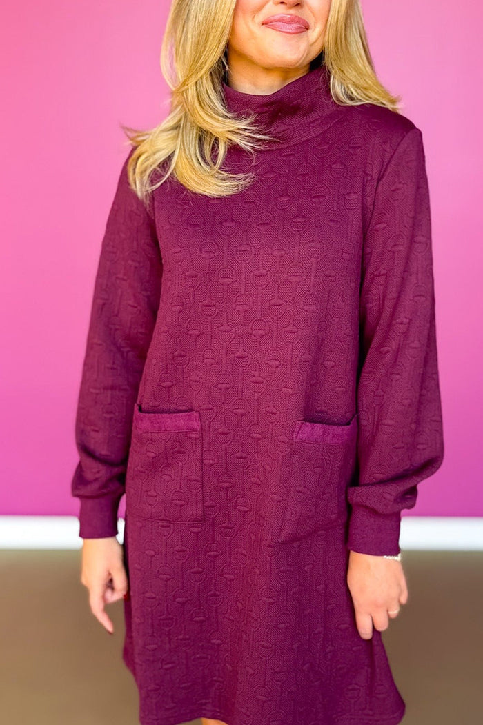 Quilted Suede Trim Long Sleeve Dress