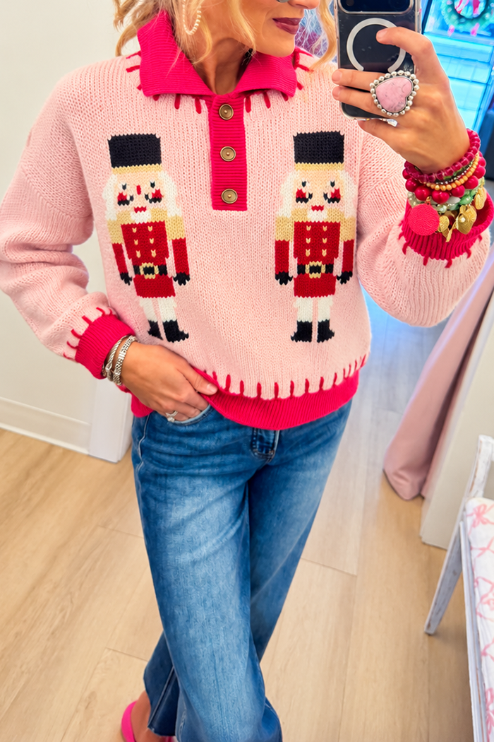 Casual Nutcracker Pattern Jacquard Polo Sweater