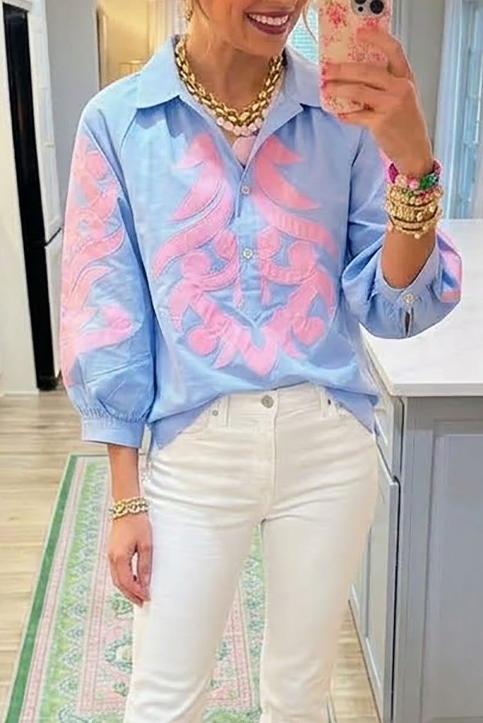 Collared Balloon Long Sleeve Popover Top