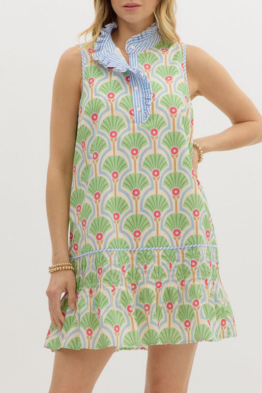Scallop Pattern Ruffle Flair Sleeveless Dress