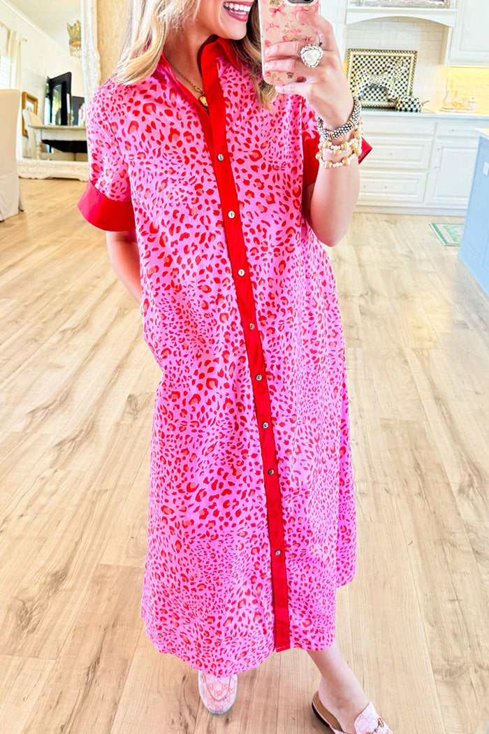 Leopard Contrast Midi Dress