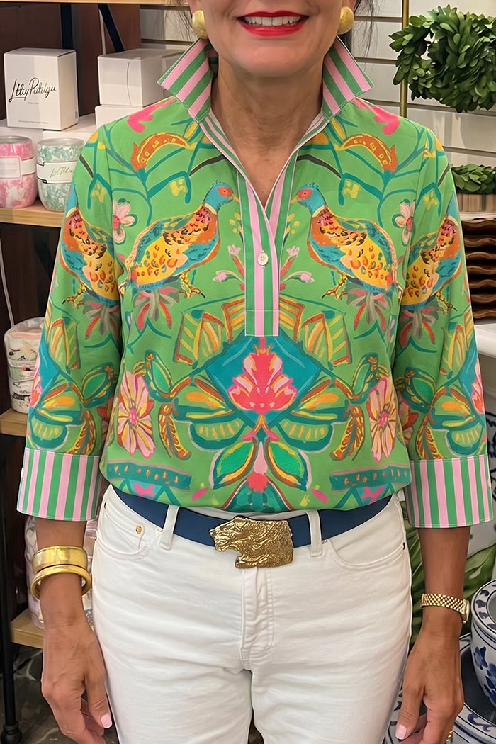 Avian Botanical Cuff Trim Popover Top
