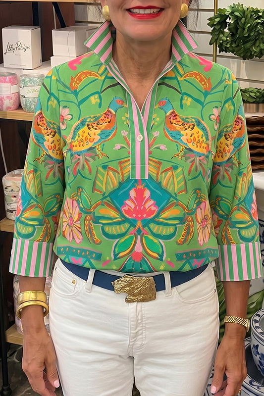 Avian Botanical Cuff Trim Popover Top
