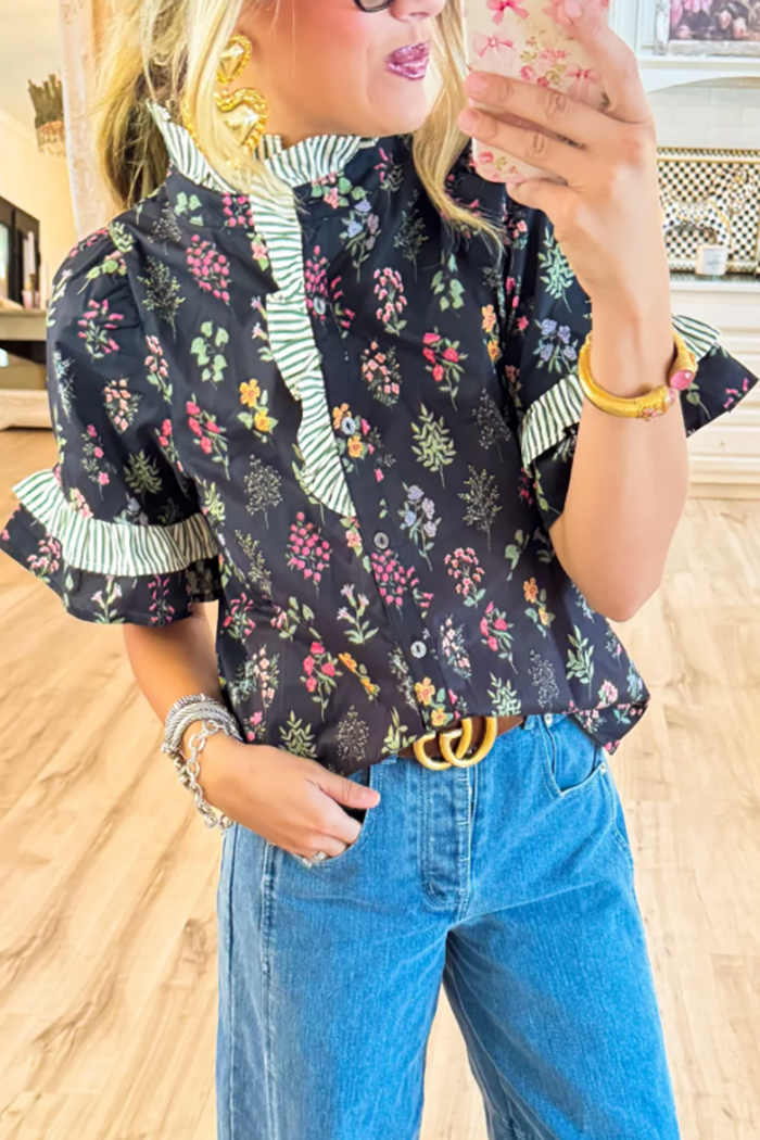 Floral Stripe Contrast Top