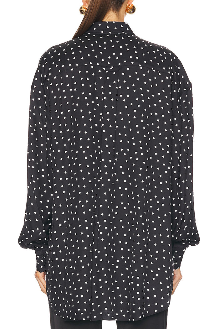 Polka Dot Puff Sleeve Button-Up Top