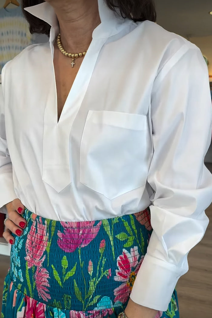 Long Sleeve Collared Popover Shirt Top