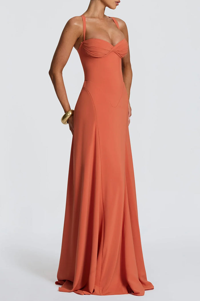 Sweetheart Lace Up Back Flowy Maxi Dress