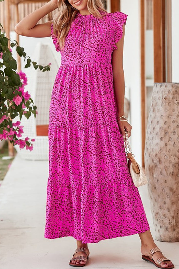 Ruffle Sleeveless Leopard Tiered Maxi Dress
