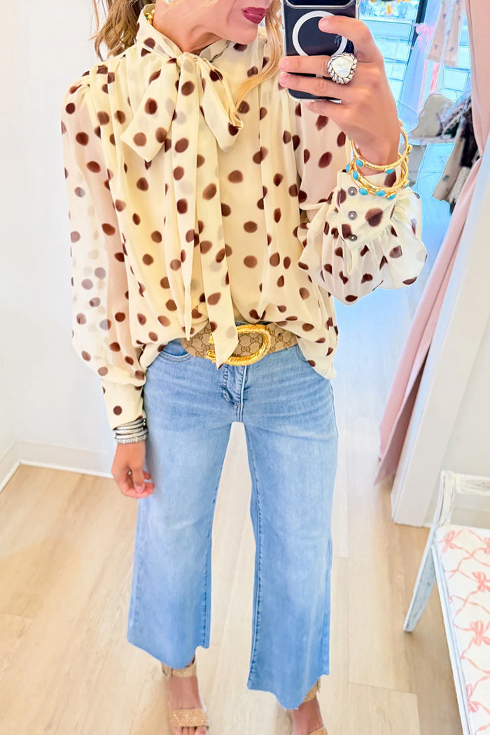 Cream Polka Dot Front Tie Top